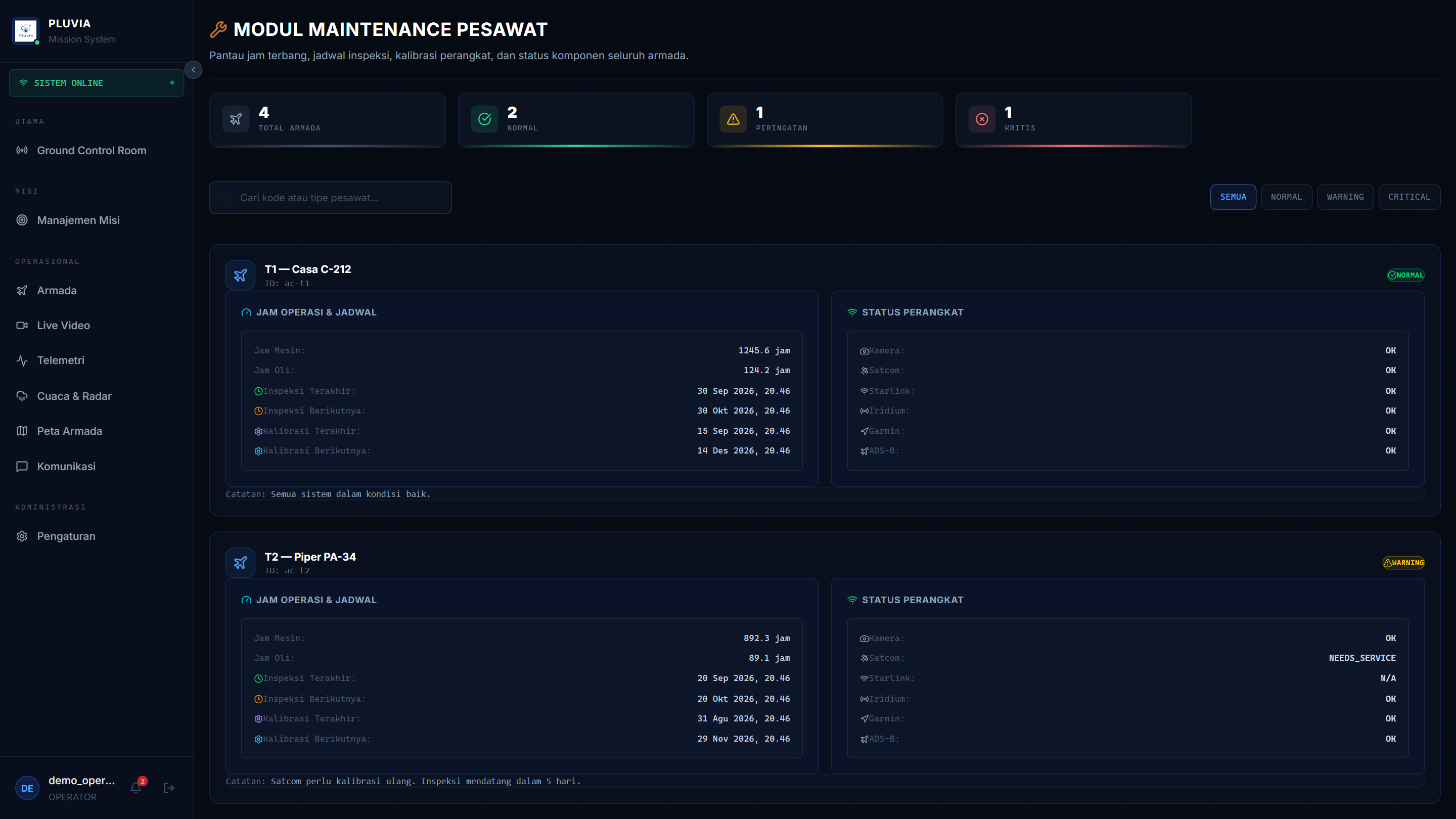 Maintenance Screen Prototype